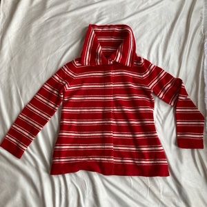 Lands’ End 100% Lambs Wool Red/White Cardigan Med.